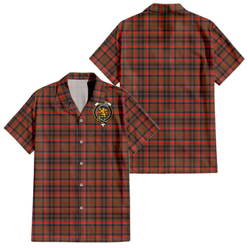 Cumming Hunting Weathered Tartan Short Sleeve Button Down Shirt with Family Crest