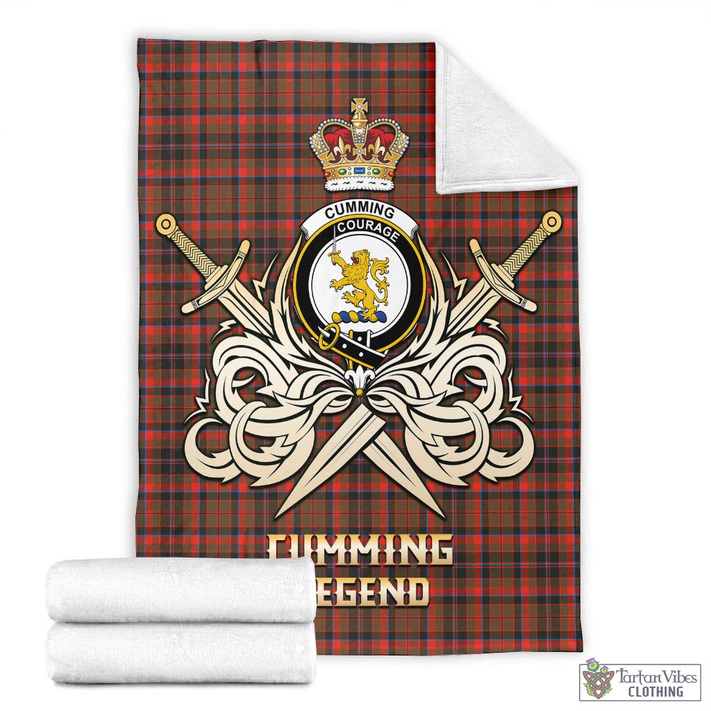 Tartan Vibes Clothing Cumming Hunting Weathered Tartan Blanket with Clan Crest and the Golden Sword of Courageous Legacy