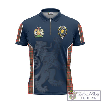 Cumming Hunting Weathered Tartan Zipper Polo Shirt with Family Crest and Lion Rampant Vibes Sport Style