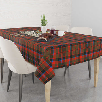 Cumming Hunting Weathered Tartan Tablecloth with Clan Crest and the Golden Sword of Courageous Legacy