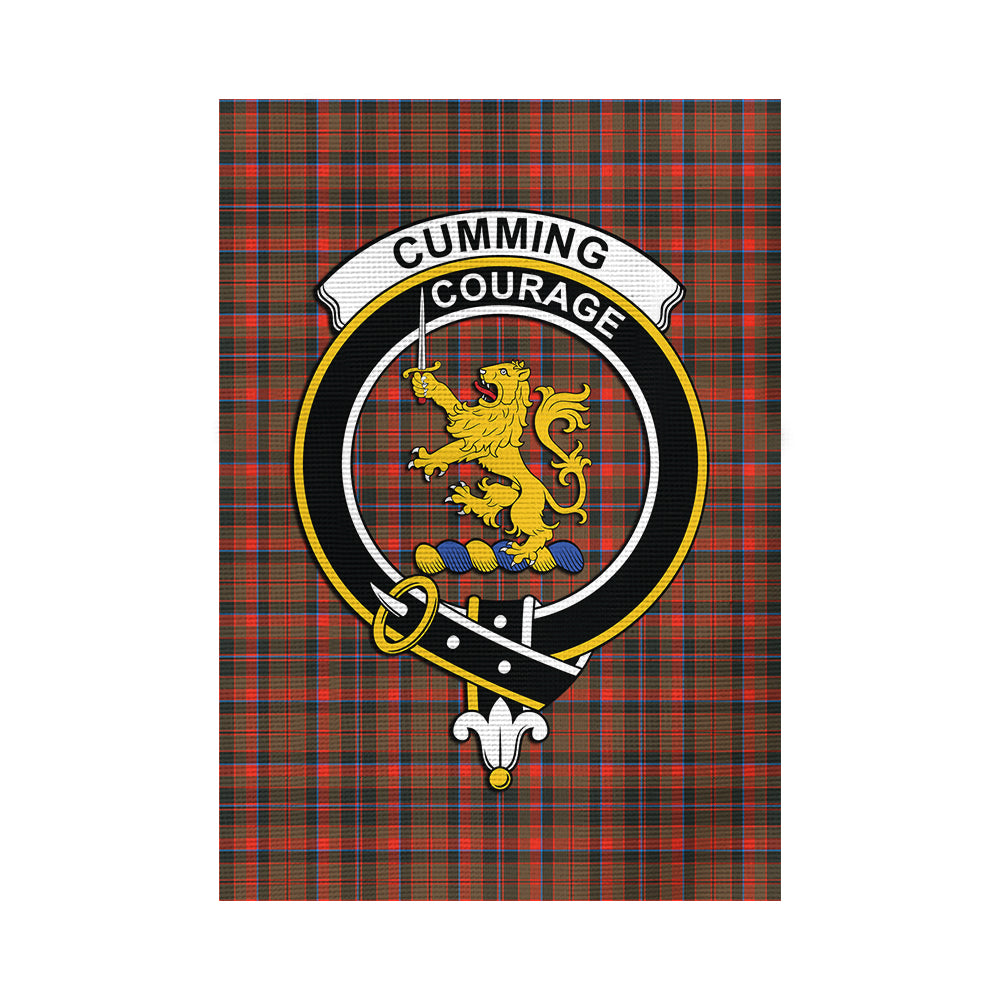 cumming-hunting-weathered-tartan-flag-with-family-crest