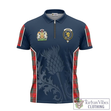 Cumming Modern Tartan Zipper Polo Shirt with Family Crest and Scottish Thistle Vibes Sport Style