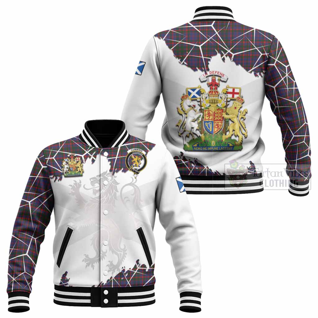 Cumming Tartan Baseball Jacket with Family Crest and Lion Rampant Grunge Style