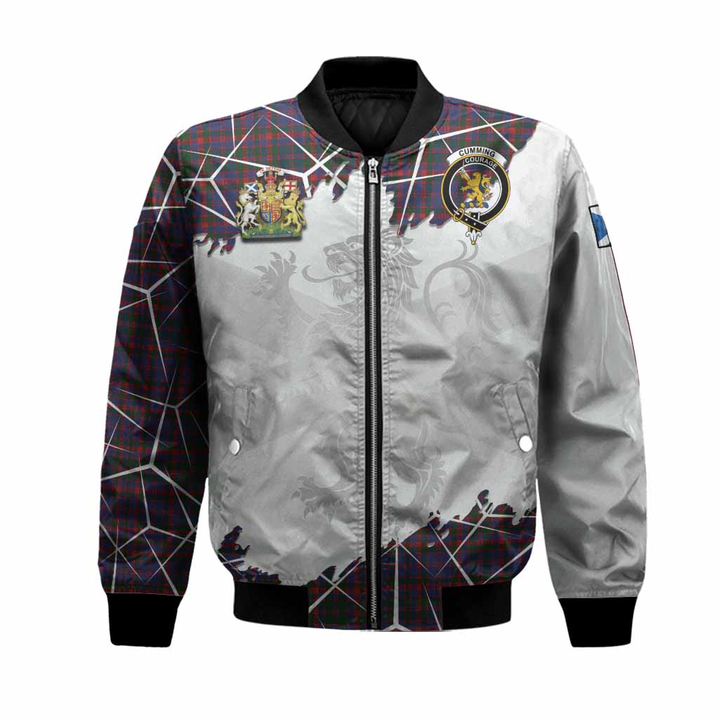 Cumming Tartan Bomber Jacket with Family Crest and Lion Rampant Grunge Style