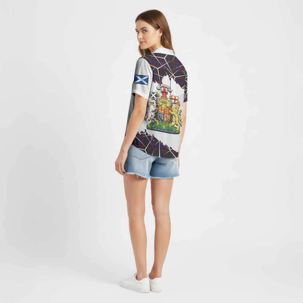 Cumming Tartan Cotton Hawaiian Shirt with Family Crest and Lion Rampant Grunge Style