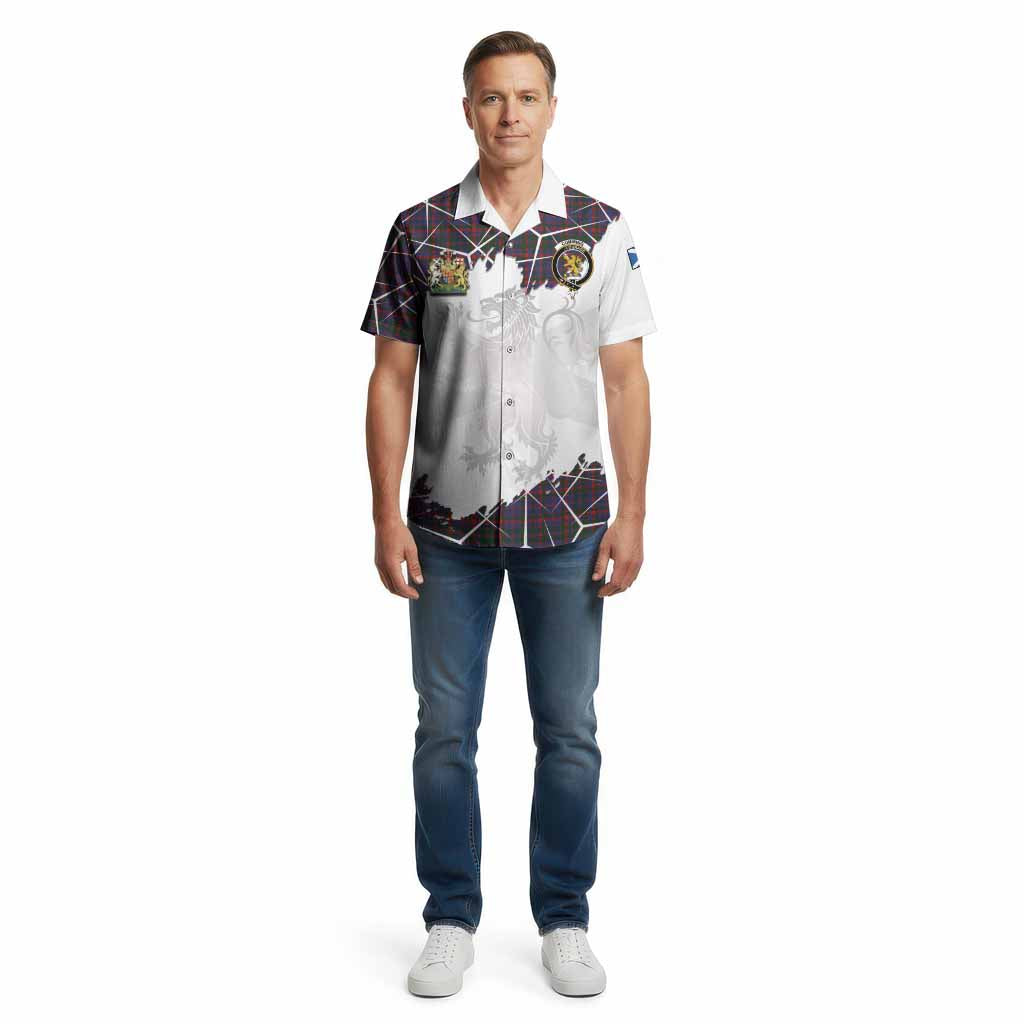Cumming Tartan Cotton Hawaiian Shirt with Family Crest and Lion Rampant Grunge Style