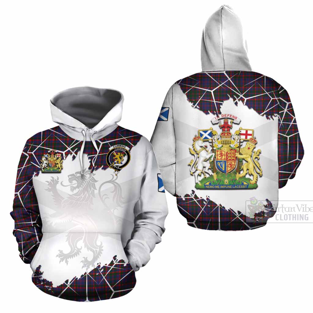 Cumming Tartan Cotton Hoodie with Family Crest and Lion Rampant Grunge Style