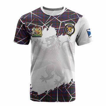 Cumming Tartan Cotton T-shirt with Family Crest and Lion Rampant Grunge Style