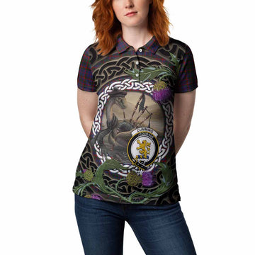 Cumming Tartan Crest Bagpipe Nessie Women Polo Shirt Scottish Loch Ness Monster Celtic Thistle