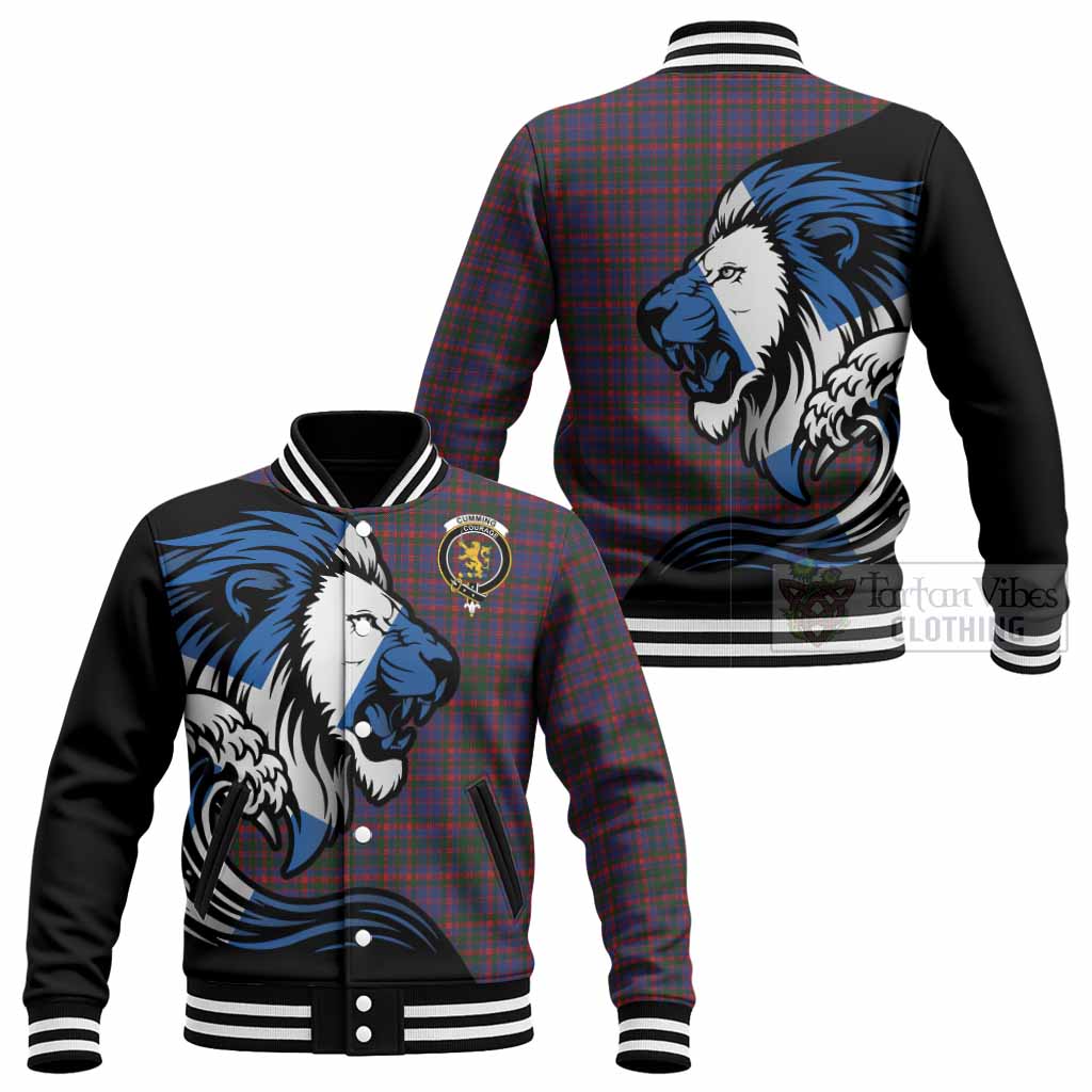 Cumming Tartan Crest Baseball Jacket Scottish Golden Lions Wave Flow
