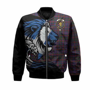 Cumming Tartan Crest Bomber Jacket Scottish Golden Lions Wave Flow