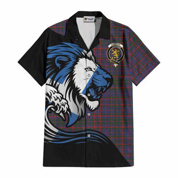 Cumming Tartan Crest Cotton Hawaiian Shirt Scottish Golden Lions Wave Flow