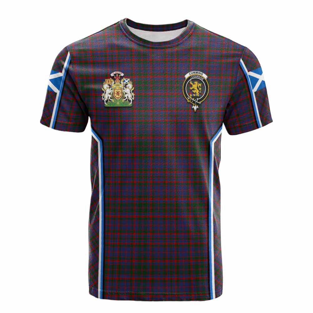 Cumming Tartan Crest Cotton T-shirt Scotland Coat of Arm Flag Style - Tartan Vibes Clothing