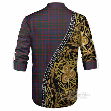 Cumming Tartan Crest Ghillie Shirt Celtic Knot and Triple Trickle Spiral Symbols