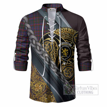 Cumming Tartan Crest Ghillie Shirt Scottish Triskele Celtic