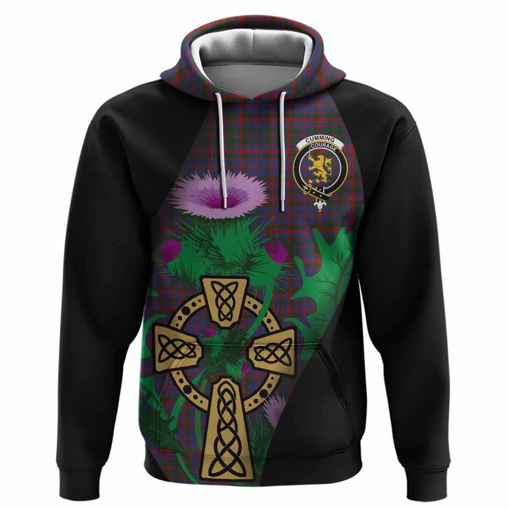 Cumming Tartan Crest Hoodie Celtic Cross Thistle Flowers