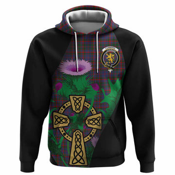 Cumming Tartan Crest Hoodie Celtic Cross Thistle Flowers