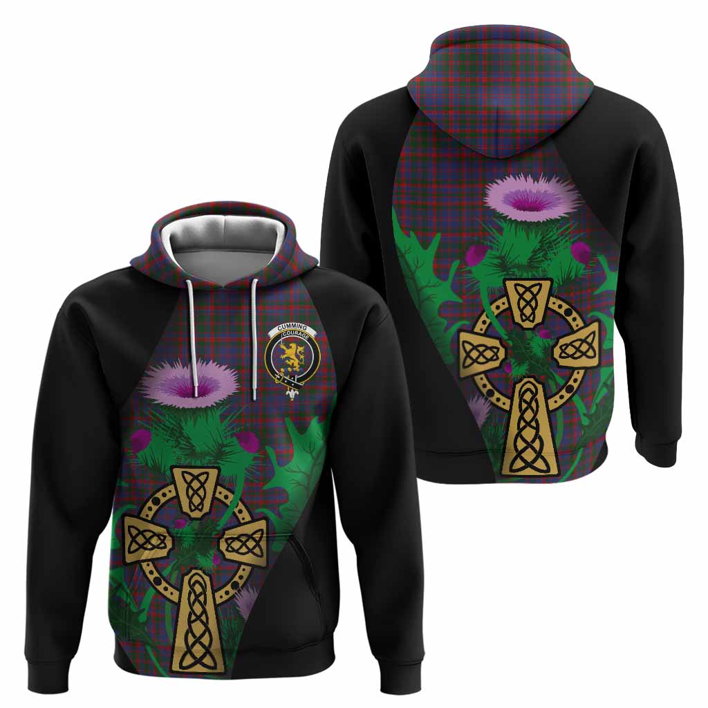 Cumming Tartan Crest Hoodie Celtic Cross Thistle Flowers