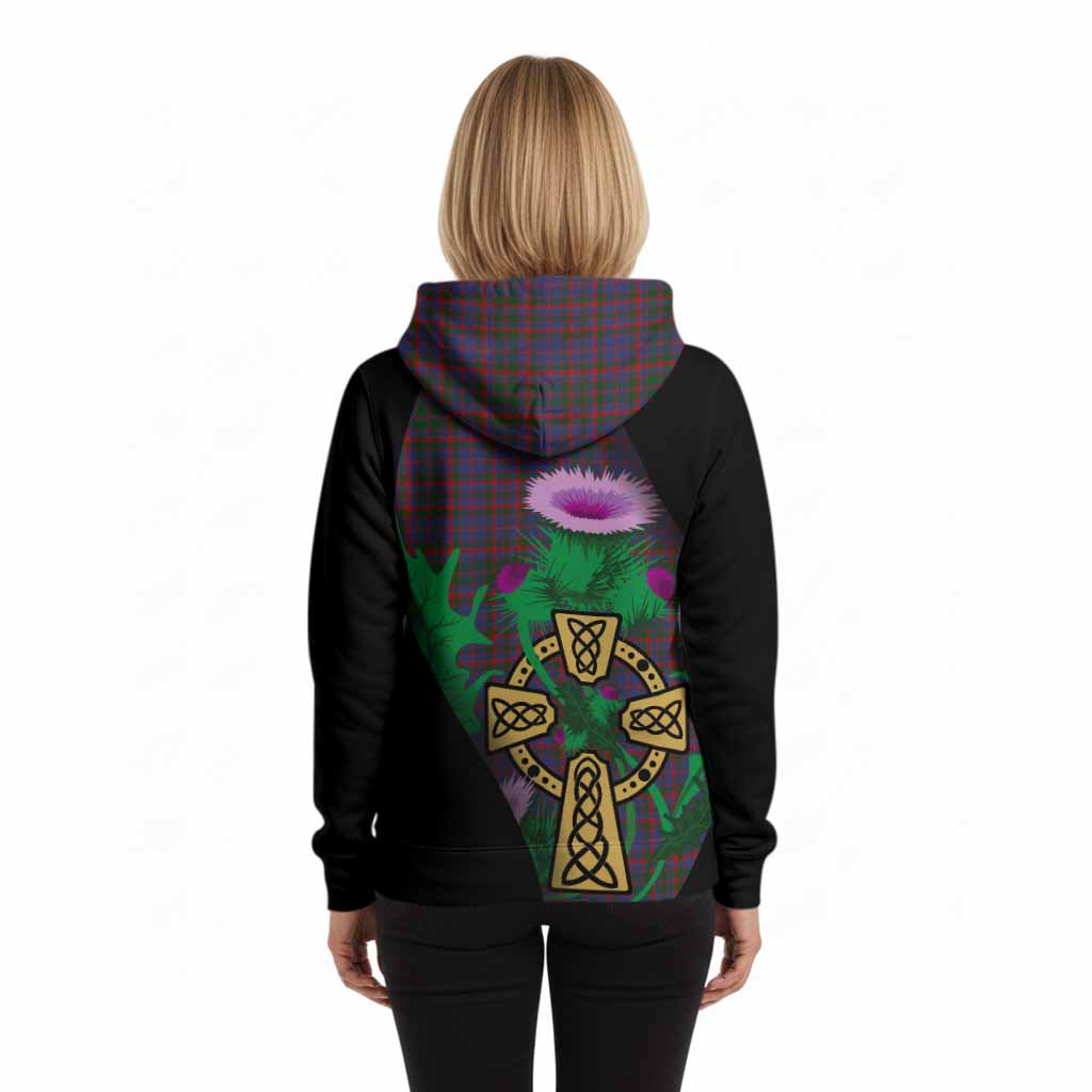 Cumming Tartan Crest Hoodie Celtic Cross Thistle Flowers