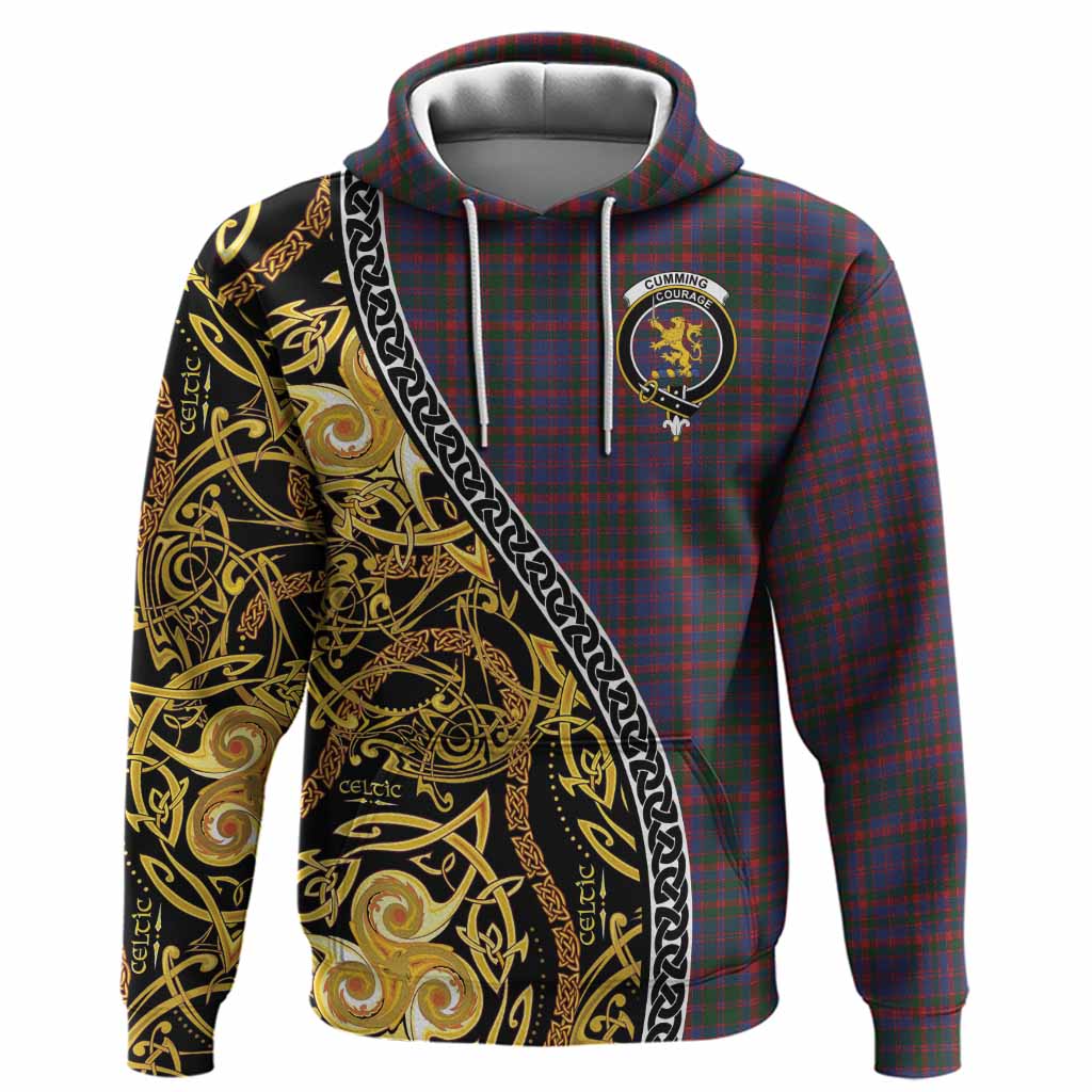 Cumming Tartan Crest Hoodie Celtic Knot and Triple Trickle Spiral Symbols
