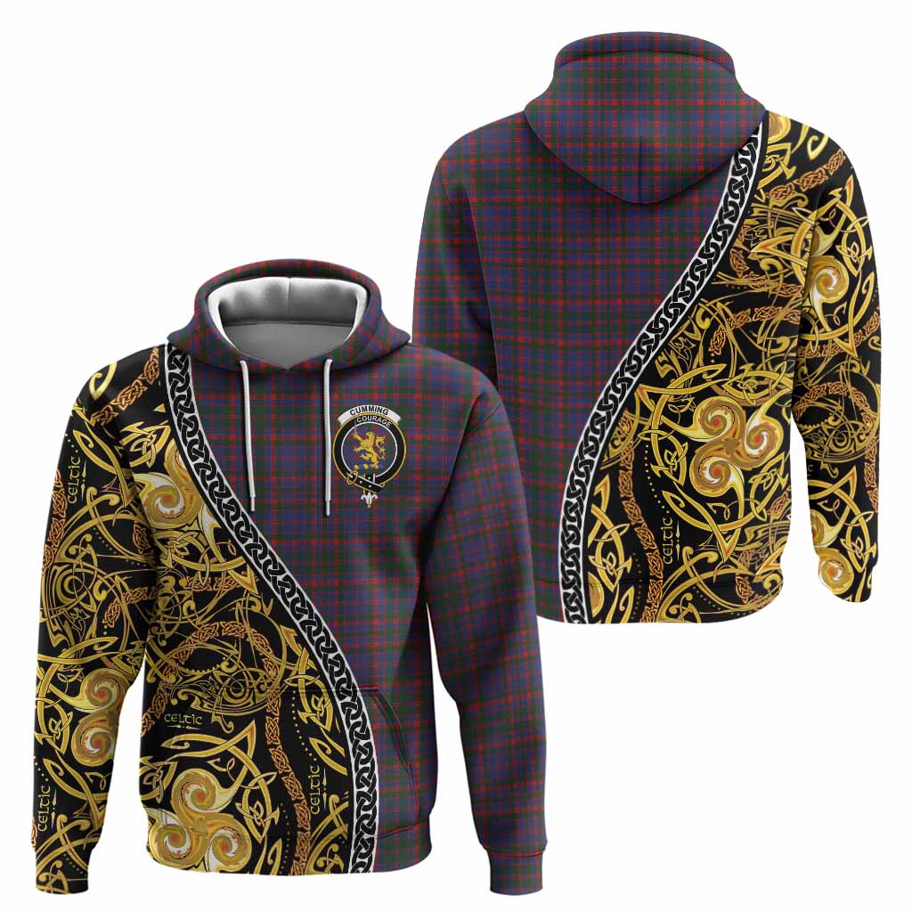 Cumming Tartan Crest Hoodie Celtic Knot and Triple Trickle Spiral Symbols