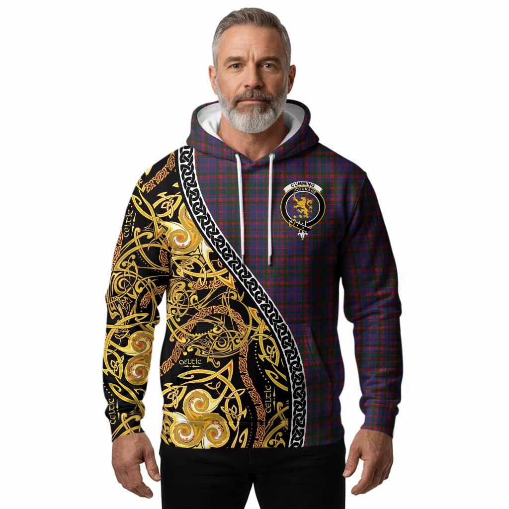 Cumming Tartan Crest Hoodie Celtic Knot and Triple Trickle Spiral Symbols