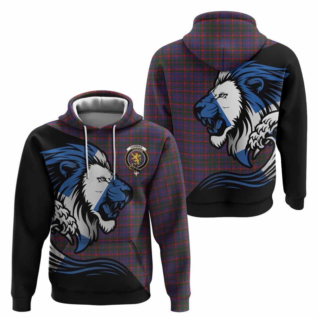 Cumming Tartan Crest Hoodie Scottish Golden Lions Wave Flow