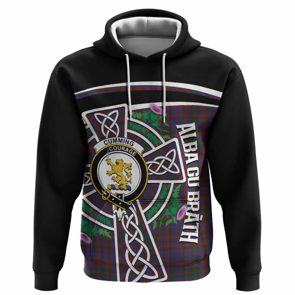 Cumming Tartan Crest Hoodie Scottish Thistle Celtic Cross Alba Gu Brath