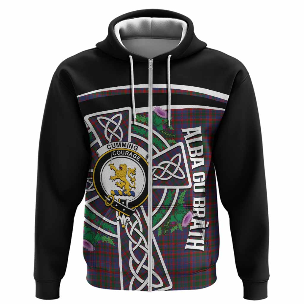 Cumming Tartan Crest Hoodie Scottish Thistle Celtic Cross Alba Gu Brath