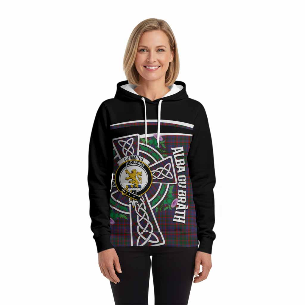Cumming Tartan Crest Hoodie Scottish Thistle Celtic Cross Alba Gu Brath