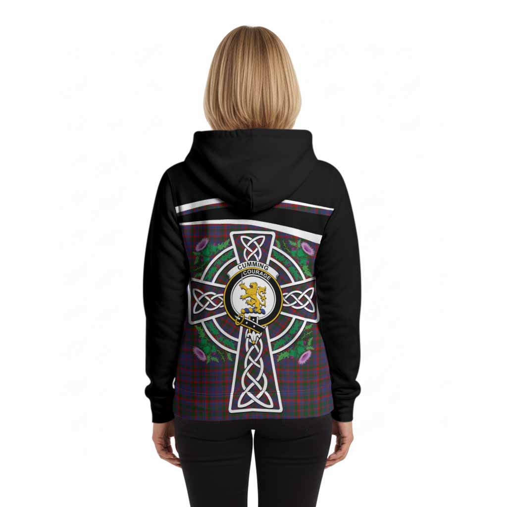 Cumming Tartan Crest Hoodie Scottish Thistle Celtic Cross Alba Gu Brath