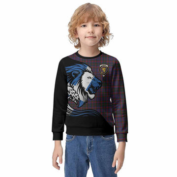 Cumming Tartan Crest Kid Knitted Sweatshirt Scottish Golden Lions Wave Flow