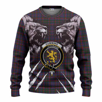 Cumming Tartan Crest Knitted Sweater Ferocious Lion Style