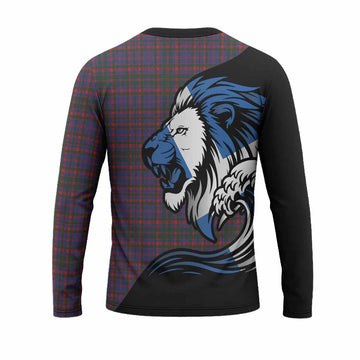 Cumming Tartan Crest Long Sleeve T-Shirt Scottish Golden Lions Wave Flow
