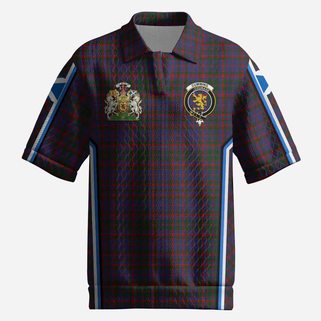 Cumming Tartan Crest Men’s Polo Sweater Top Scotland Coat of Arm Flag Style