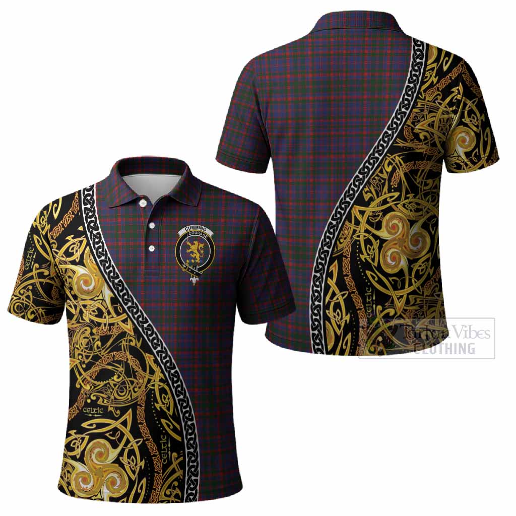 Cumming Tartan Crest Polo Shirt Celtic Knot and Triple Trickle Spiral Symbols