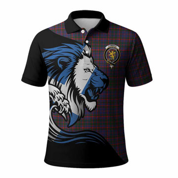 Cumming Tartan Crest Polo Shirt Scottish Golden Lions Wave Flow
