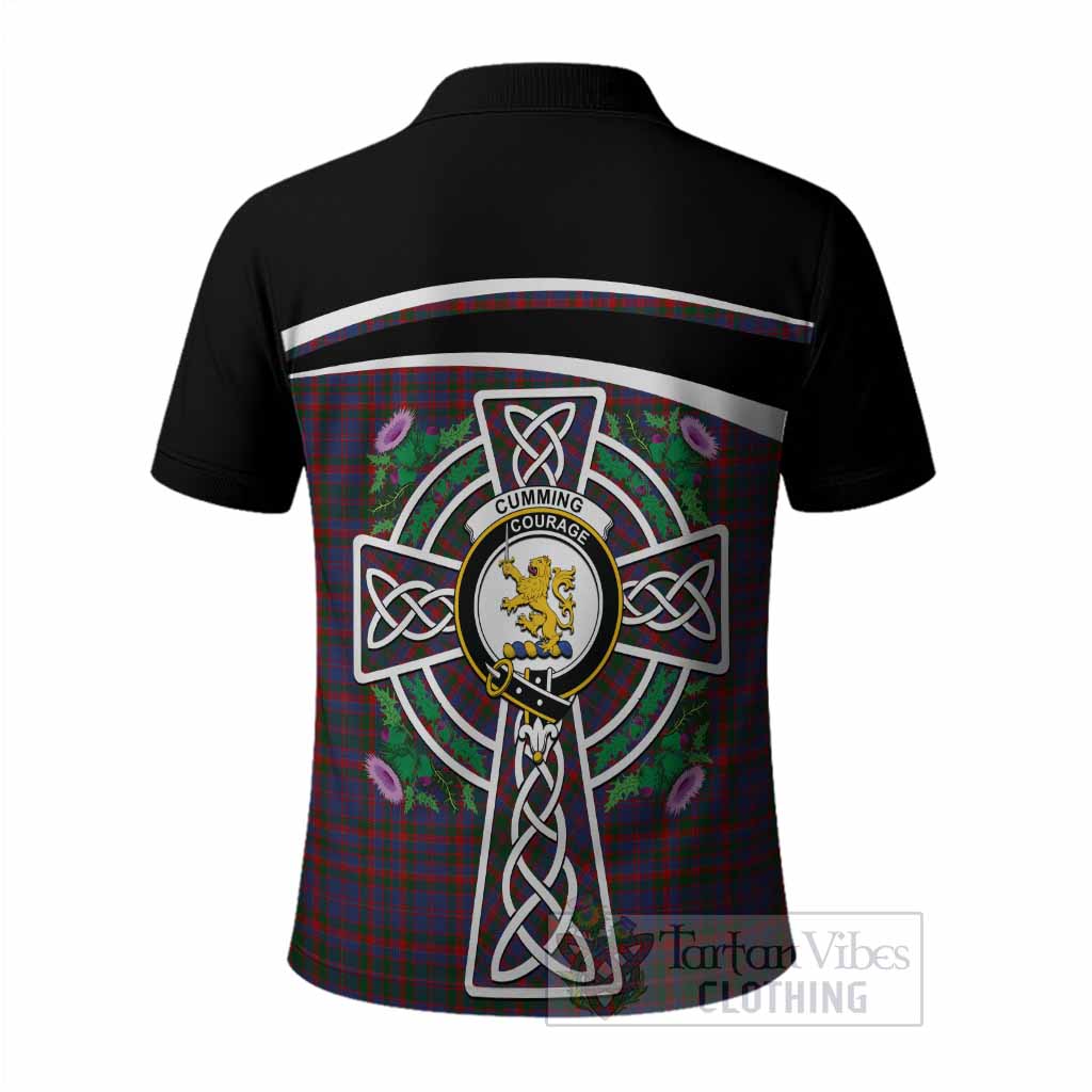 Cumming Tartan Crest Polo Shirt Scottish Thistle Celtic Cross Alba Gu Brath