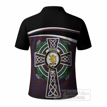 Cumming Tartan Crest Polo Shirt Scottish Thistle Celtic Cross Alba Gu Brath