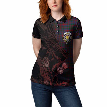 Cumming Tartan Crest Scottish Women Polo Shirt Dragon and Thistle