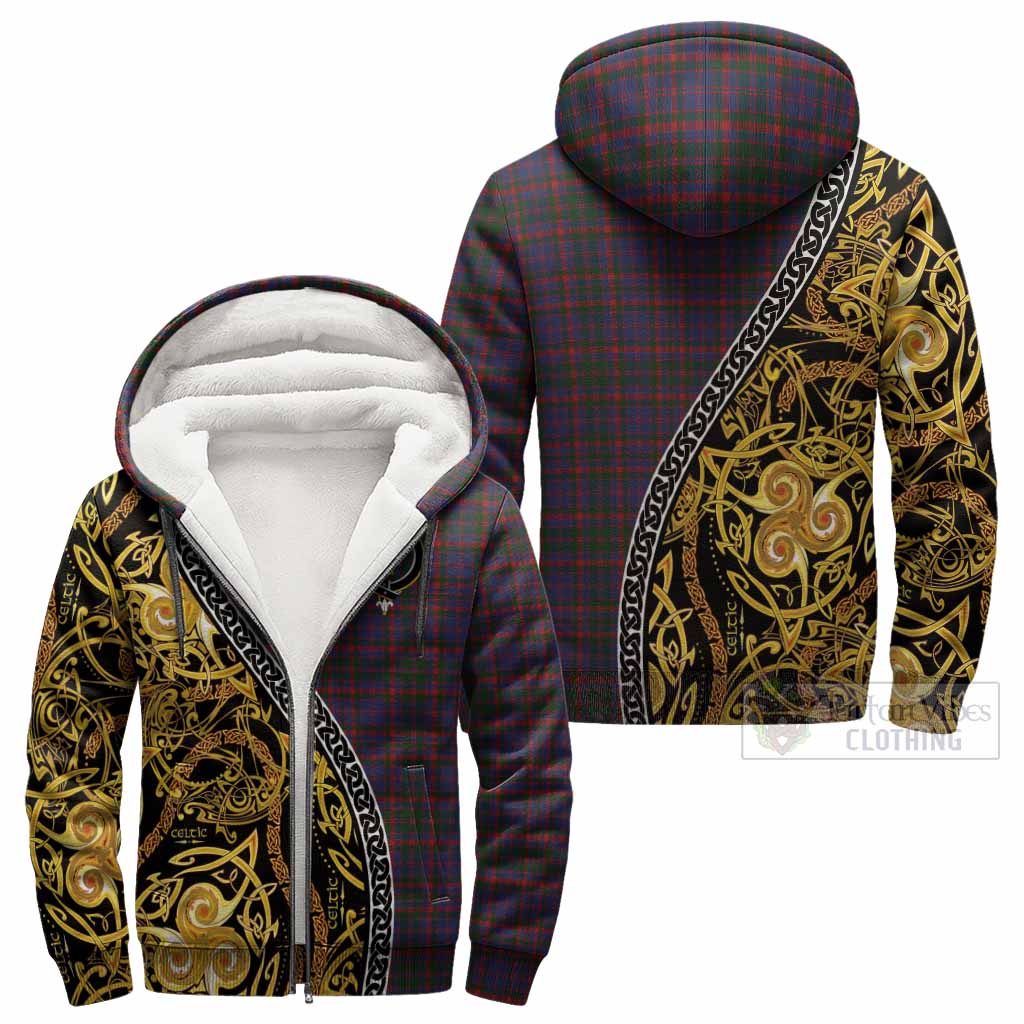 Cumming Tartan Crest Sherpa Hoodie Celtic Knot and Triple Trickle Spiral Symbols