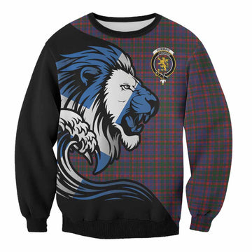 Cumming Tartan Crest Sweatshirt Scottish Golden Lions Wave Flow