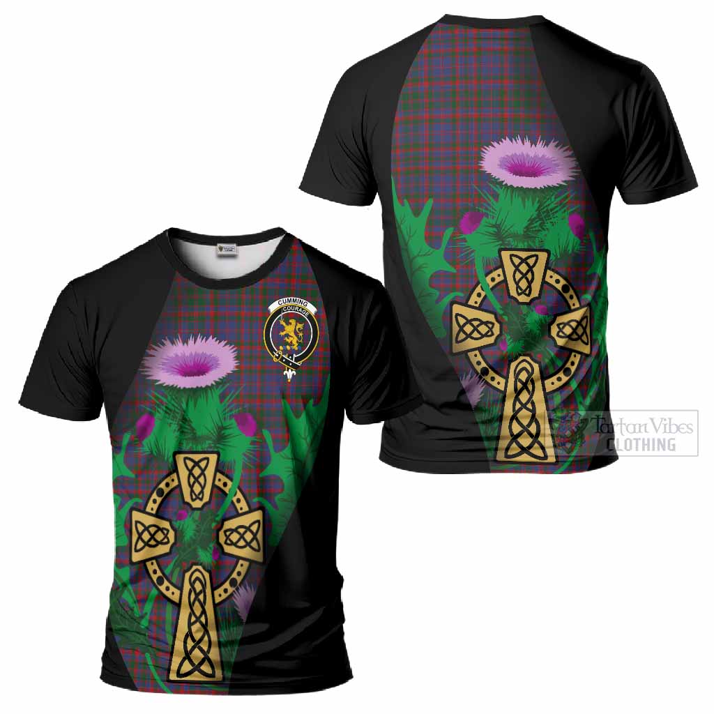 Cumming Tartan Crest T-Shirt Celtic Cross Thistle Flowers