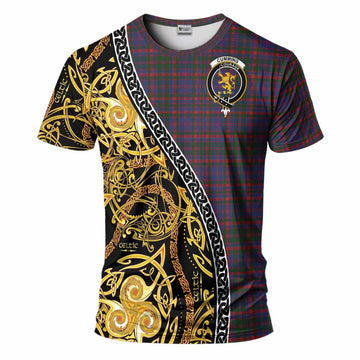 Cumming Tartan Crest T-Shirt Celtic Knot and Triple Trickle Spiral Symbols