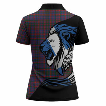 Cumming Tartan Crest Women Polo Shirt Scottish Golden Lions Wave Flow