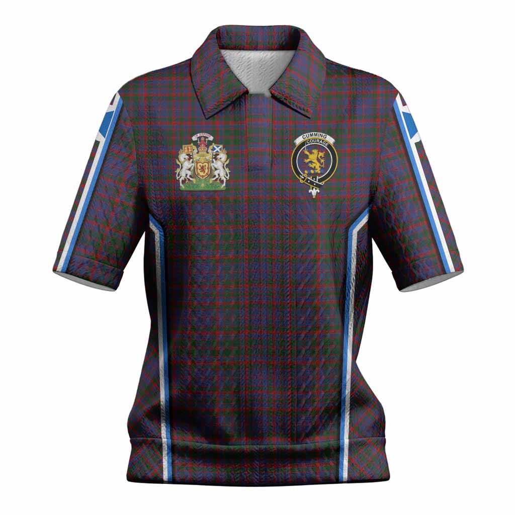 Cumming Tartan Crest Women’s Polo Sweater Top Scotland Coat of Arm Flag Style