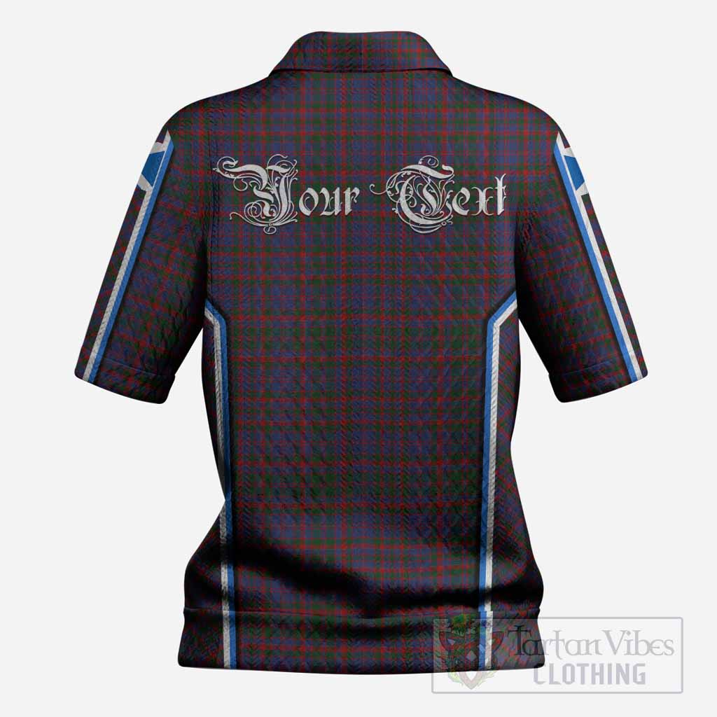 Cumming Tartan Crest Women’s Polo Sweater Top Scotland Coat of Arm Flag Style