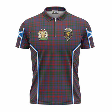 Cumming Tartan Crest Zipper Polo Shirt Scotland Coat of Arm Flag Style