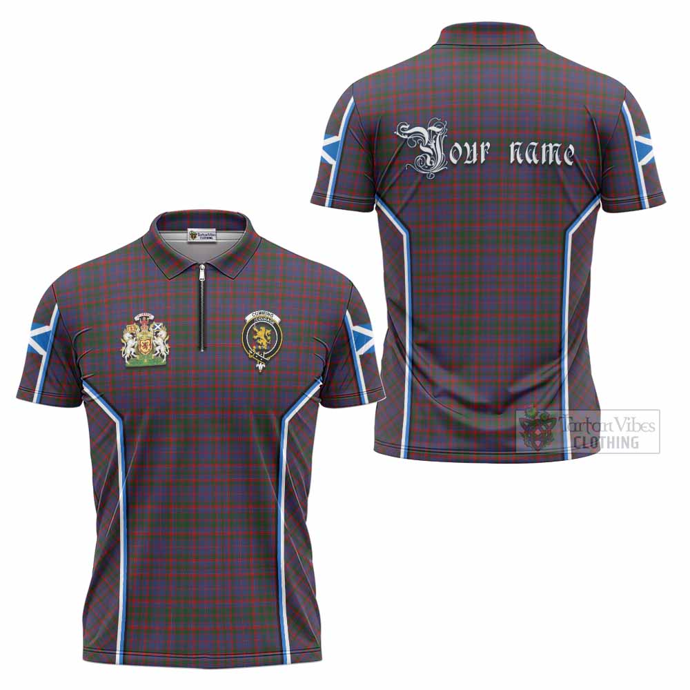 Cumming Tartan Crest Zipper Polo Shirt Scotland Coat of Arm Flag Style - Tartan Vibes Clothing