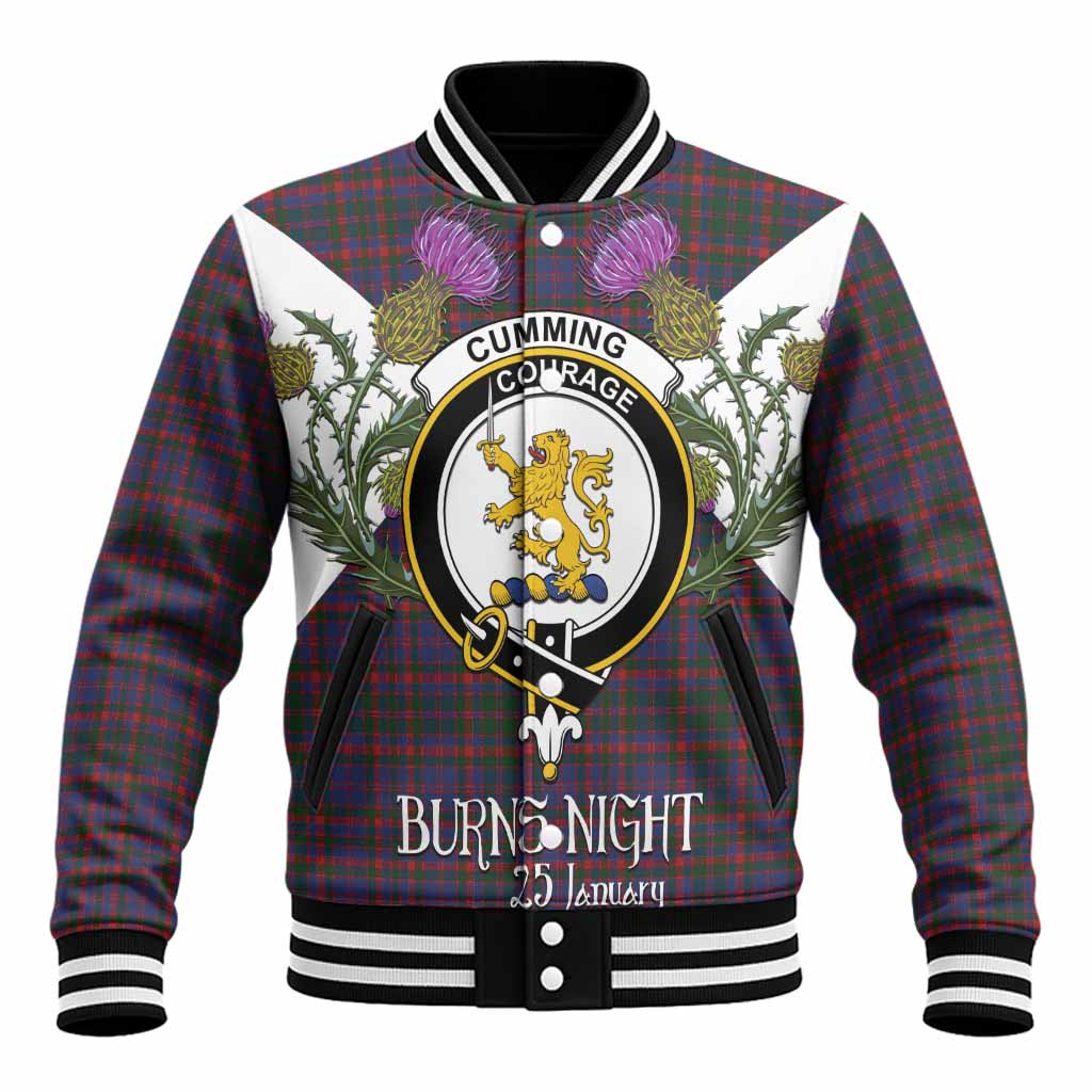 Cumming Tartan Family Crest Baseball Jacket Scottish Burns Night Thistle Floral